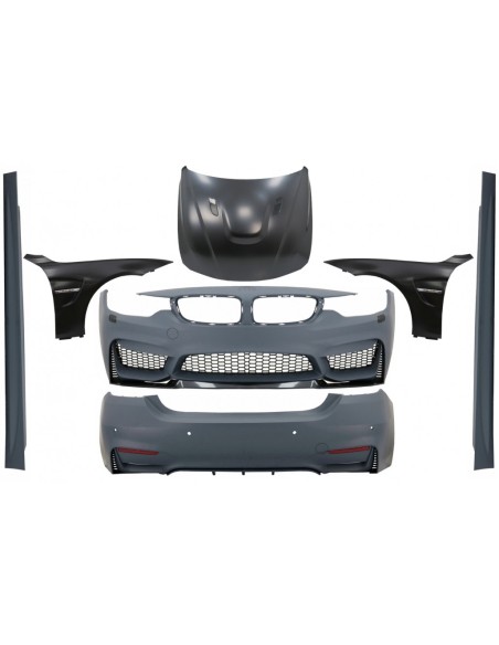 Kit completo per BMW Serie 4 F32/F33 (2013-2017) in design M4 con parafanghi anteriori neri e cofano del bagagliaio