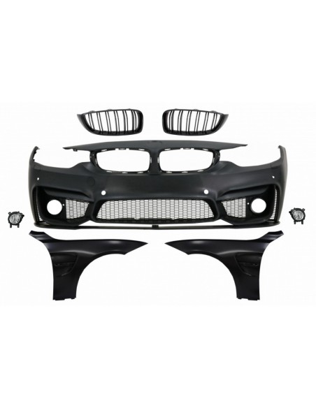 Paraurti anteriore w/ Griglie Piano Nero e Parafanghi anteriori Nero per BMW Serie 4 F32 Coupé F33 Convertible F36 Gran Coupe