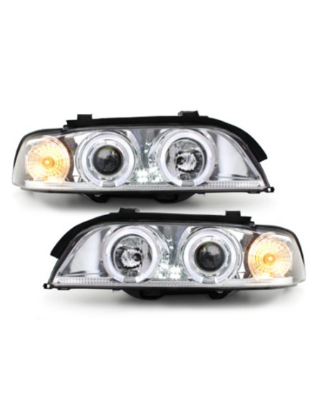 Fari per BMW Serie 5 E39 (1995-00) Angel Eyes 2 Halo Cerchi Cromo