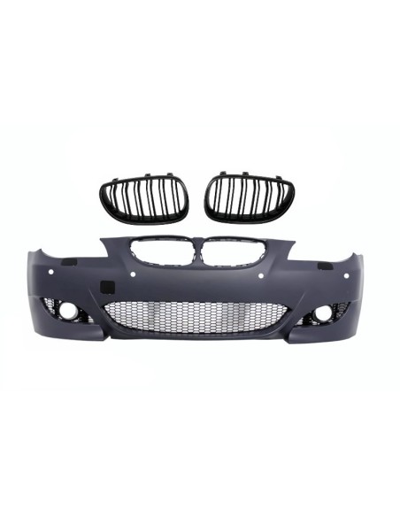Paraurti anteriore per BMW 5 serie E60 E61 (03-07) M5 Design w/ Griglie centrali Doppia striscia Piano Nero