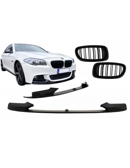 paraurti anteriore per BMW 5 serie F10 F11 Sedan Touring (11-17) w/ doppia striscia piano nero rene griglia
