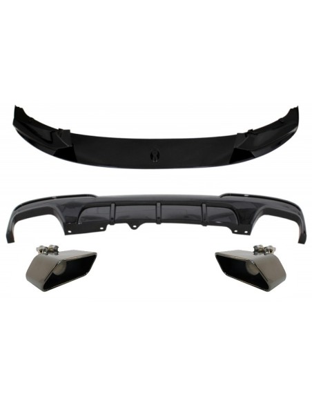 paraurti anteriore per BMW 5 serie F10 F11 (11-17) w/ doppio diffusore d'aria di uscita e Piano nero