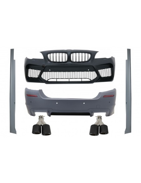 Kit per BMW Serie 5 F10 (11-17) Paraurti w/ Laterali Gonne e Dual Twin scarico Muffler suggerimenti fibra di carbonio M5 Design