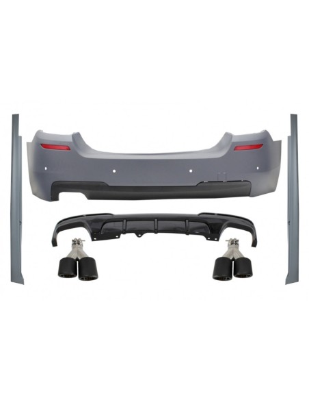 Paraurti posteriore per BMW Serie 5 F10 (11-17) Laterali Gonne w/ Diffusore e Dual Twin Scarico Suggerimenti Carbonio