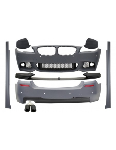 Kit w/ spoiler labbro e specchio copre posteriore carbonio & scarico silenziatore punta opaco carbonio BMW 5 serie F10 non LCI