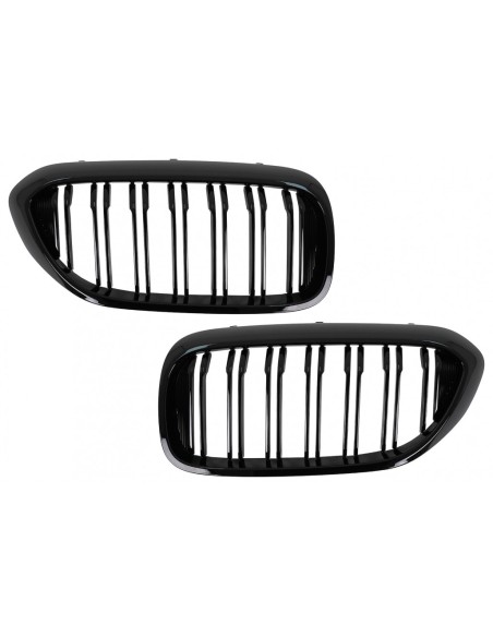 Griglia centrale del rene per BMW Serie 5 G30 G31 Berlina Touring (17-19) Doppia striscia Nero lucido