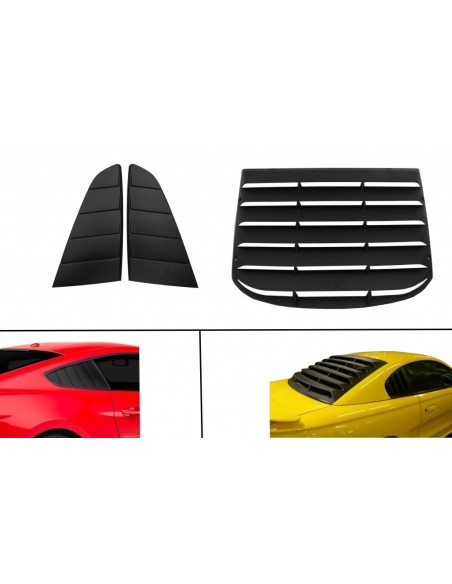 Classic Quarter Side Window Louvers per FORD Mustang Mk6 VI Sesta generazione (15-19) w/ Rear Window Louvers Black PFT Design