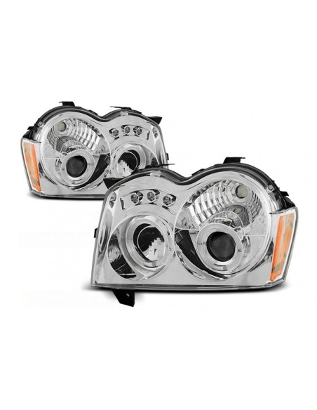 LED Halo Angel Eyes fari per Chrysler Jeep Grand Cherokee (05-08) Cromo