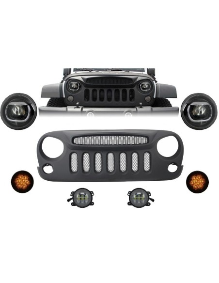 Griglia di montaggio anteriore e luci a LED per JEEP Wrangler Rubicon JK (07-17) Angry Bird Design Spectrer Mask