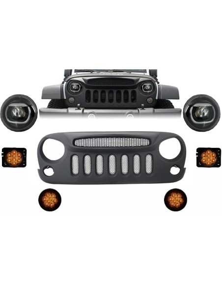 Griglia di montaggio anteriore e luci a LED per JEEP Wrangler Rubicon JK (07-17) Angry Bird Design Spectrer Mask