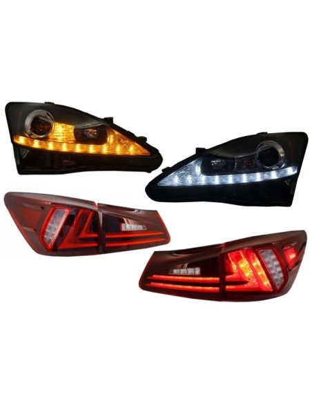 Montaggio LED DRL Fari Segnale di luce di svolta dinamica w/ fanali posteriori Full LED Rosso Chiaro per LEXUS IS XE (06-13)