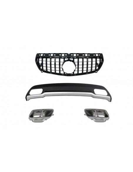 Diffusore d'aria w/ Marmitta di scarico Tips e GT-R Panamericana Grille All Black per Mercedes A-Class W176 (12-08.15