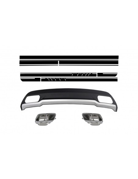 Diffusore d'aria w/ punte di scarico e adesivi neri per Mercedes A-Class W176 (12-18) Sport Pack