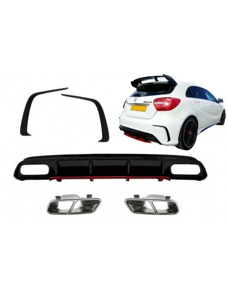 Diffusore posteriore w/ scarico Suggerimenti Alette cromate e splitter per Mercedes A-Class W176 (12-18) A45