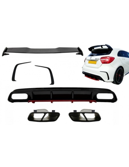 Diffusore posteriore & Scarico Suggerimenti Nero w/ Splitters Alette e Spoiler Boot tetto per MERCEDES A-Class W176 (12-18) A45