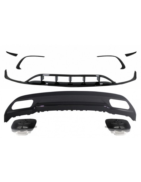 Diffusore posteriore w/ scarico pacchetto w/ splitter alette Aero Mercedes A-Class W176 (15-18) Sport Pack Nero