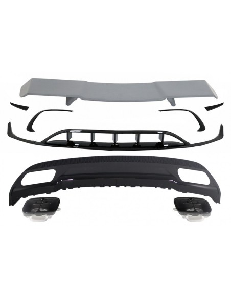 Diffusore posteriore e Tubo di scarico w/ Splitter Alette Aero w/ Spoiler tronco MERCEDES A-Class W176 (15-18) Sport Pack Nero