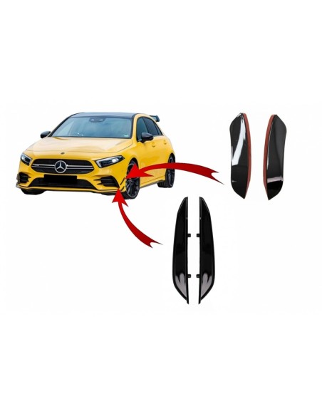 Kit paraurti anteriore Flaps alette laterali Flaps per Mercedes A-Class W177 V177 (04.18-up) A35 Design Black Edition