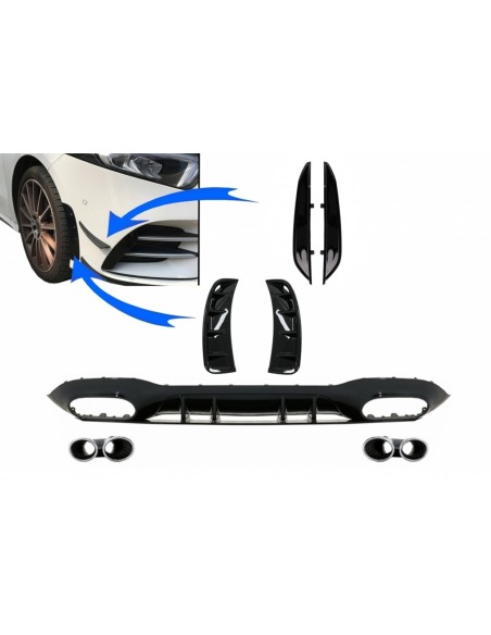 Diffusore posteriore w/ Sfiati laterali anteriori e alette alette laterali per Mercedes A-Class V177 Sedan (18-up)