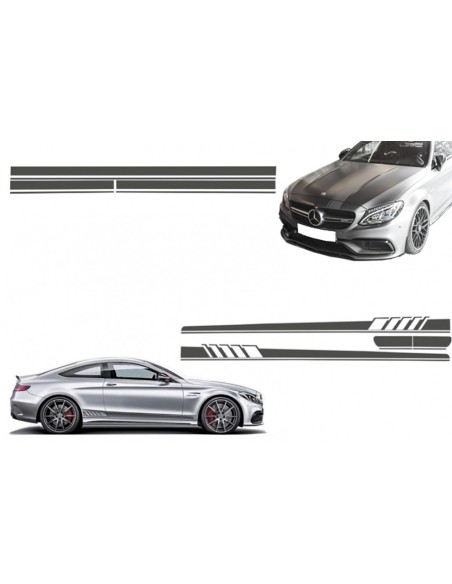 Set Sticker Decalcomanie laterali e tetto del cofano superiore portellone posteriore grigio scuro per MERCEDES C5