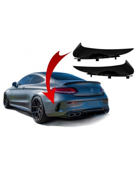 Paraurti posteriore Alette laterali Flics per Mercedes Classe C C5 A5 (14-18) Coupé Cabriolet Piano Nero