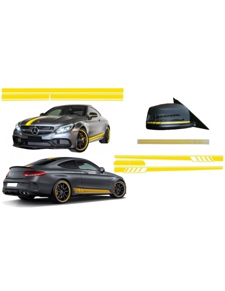 Set Adesivo Lato Decalcomanie & Superiore Cofano Tetto portellone e specchio Giallo opaco per MERCEDES