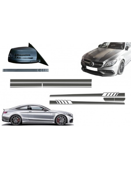 Set Adesivo lato Decalcomanie & Upper Bonnet tetto portellone & Sticker specchio grigio scuro per MERCEDES C5