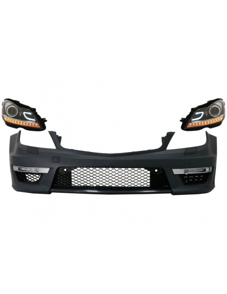 Paraurti anteriore per Mercedes C-Class W4 (12-14) C63 Facelift Design w/ DECTANE fari DRL Black Assembly
