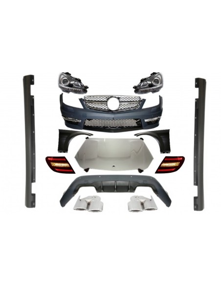 Kit esterno completo per MERCEDES classe C W204 Facelift C63 (07-12) con suggerimenti silenziatore di scarico e fari diurni
