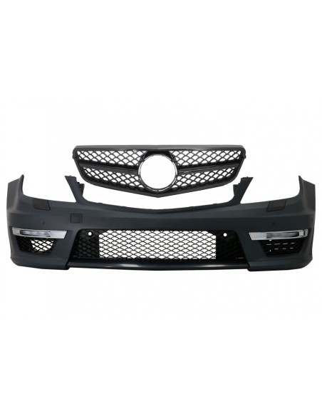 Paraurti anteriore per Mercedes C-Class W4 (12-up) C63 Facelift Design w/ Single Frame griglia anteriore Sport Piano nero