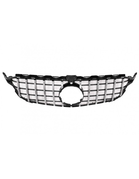 Griglia anteriore per Mercedes Classe C W5 S5 C5 (14-18) GT-R Panamericana Design Nero Cromo w/ 360 Fotocamera