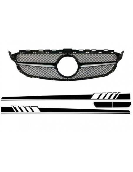 Griglia anteriore w/ lato adesivi vinile nero opaco per MERCEDES C-Class C5 A5 (14-18) C63 Design