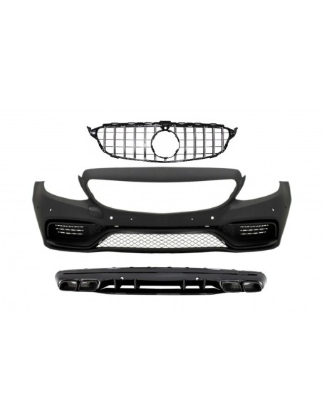 Paraurti anteriore per Mercedes Classe C W5 S5 (14-18) w/ Griglia centrale cromato e diffusore posteriore C63 Design