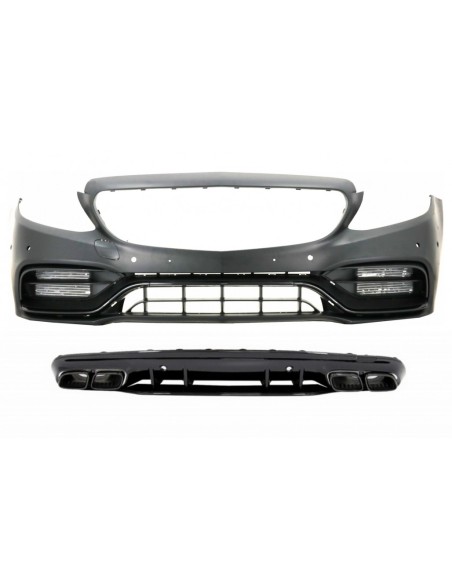 Paraurti anteriore w/ diffusore e punte nere per Mercedes C-Class W5 S5 AMG Sport Line (14-) C63S Design