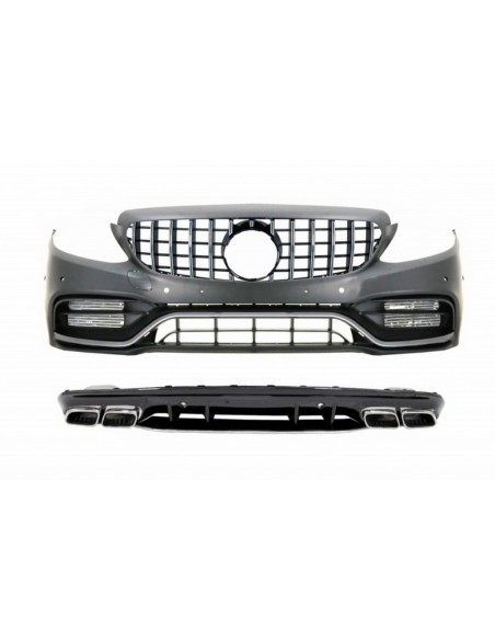 Paraurti anteriore completo w/ diffusore e punte d'argento per Mercedes C-Class W5 S5 AMG Sport Line (14-) C63S Design
