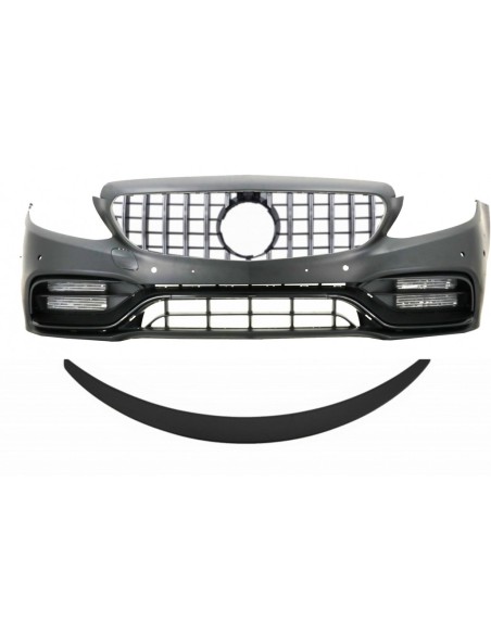 Paraurti anteriore w/ griglia cromato e bagagliaio spoiler nero opaco per Mercedes C-Class C5 (14-18) C63 Design