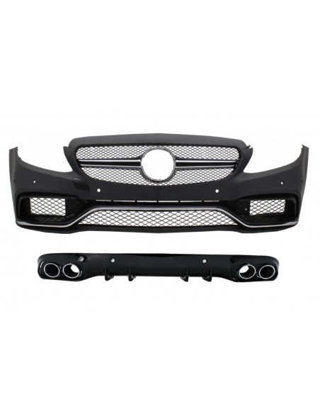 Paraurti anteriore w/ diffusore doppia uscita e scarico suggerimenti per Mercedes C-Class C5 Coupe A5 Cabriolet (14-19)