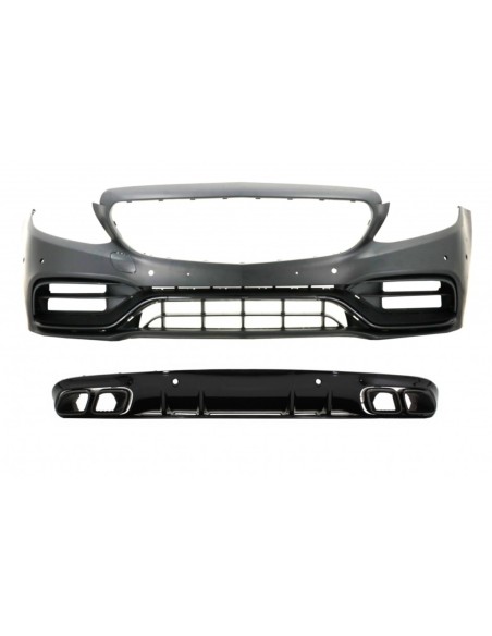 Paraurti anteriore w/ Diffusore posteriore per Mercedes C-Class A5 Cabriolet C5 Coupé (14-19) C63 Design Nero