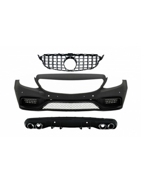 Paraurti anteriore w/ griglia cromo w/ out fotocamera e diffusore w/ scarico per Mercedes C-Class W5 S5 (14-18)
