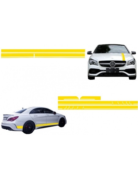 Set Adesivo Decalcomanie laterali e superiore cofano portellone posteriore giallo opaco per Mercedes CLA