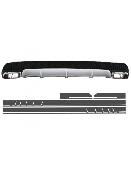 Diffusore posteriore w/ punte di scarico e adesivi adesivi laterali vinile grigio scuro per Mercedes CLA W117 (13-16) Sport Pack