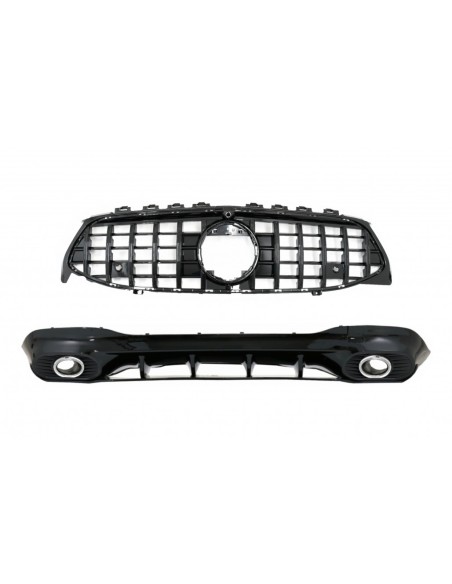 Diffusore posteriore e punte di scarico Silver w/ Grille anteriore Piano nero per Mercedes CLA