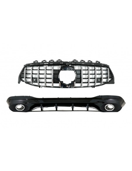 Diffusore posteriore e punte di scarico Silver w/ Griglia anteriore Cromo per Mercedes CLA X118