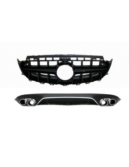 Diffusore posteriore w/ punte di scarico e griglia centrale nero per Mercedes E-Class C238 A238 AMG Sport Line (16+) E53 E63