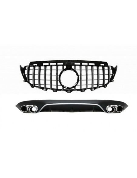 Diffusore posteriore w/ punte di scarico e griglia centrale per Mercedes E-Class C238 AMG Sport Line (16+) E53 Design Nero Cromo