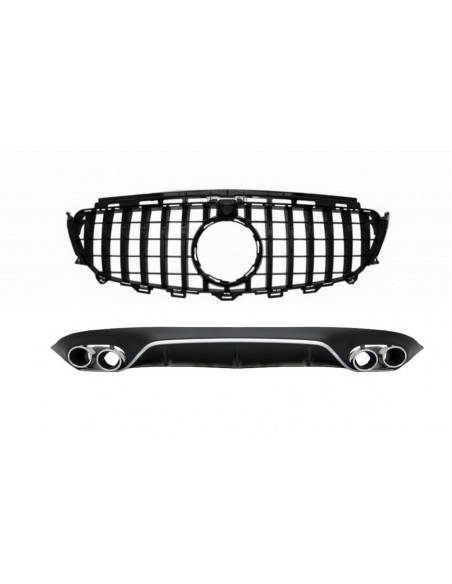 Diffusore posteriore w/ punte di scarico e griglia centrale nero per Mercedes E-Class C238 AMG Sport Line (16-up) E53 Design