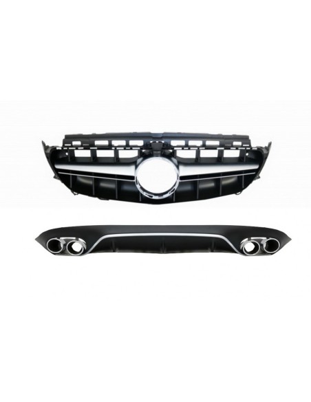 Diffusore posteriore w/ punte di scarico e griglia centrale Chrome Black per Mercedes E-Class