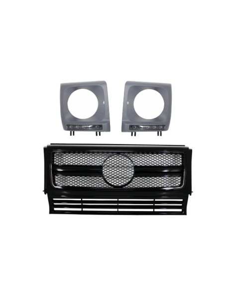 Griglia anteriore w/ LED fari copre per Mercedes G-Class W463 (1990-12) Nuovo G63 G65 Design Nero