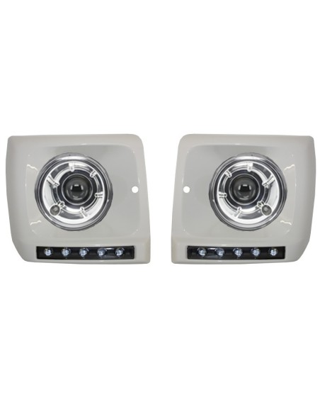 Fari Bi-Xenon Look Chrome per Mercedes G-Class W463 (1989-12) witth copre bianco w/ LED DRL G65 Design