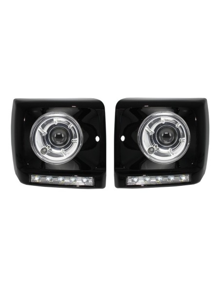 Fari neri copre LED DRL Chrome per Mercedes G-Class W463 (1989-12) G65 Design w/ Fari Bi-Xenon Look